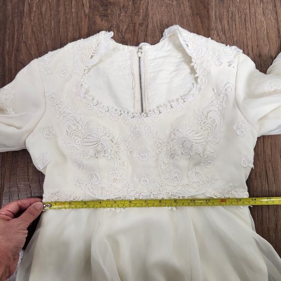 VINTAGE 70s long sleeve ivory wedding dress - Picture 13 of 16